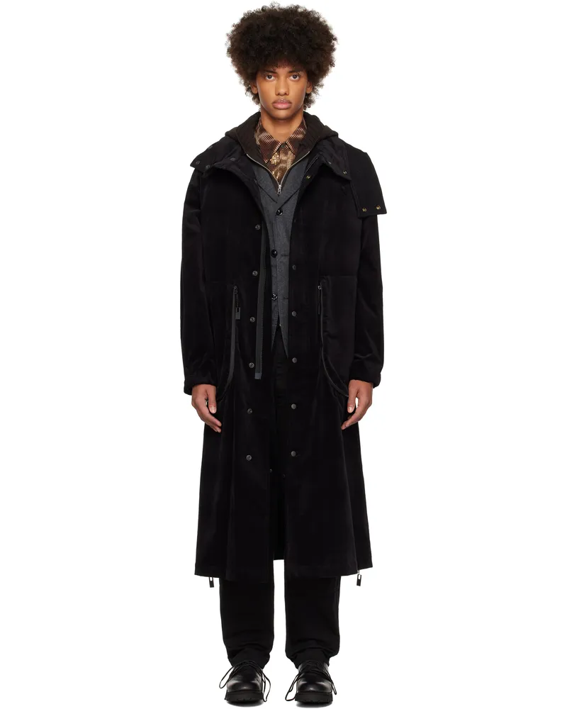 Yohji Yamamoto Black M-Velvet Hooded Coat 1