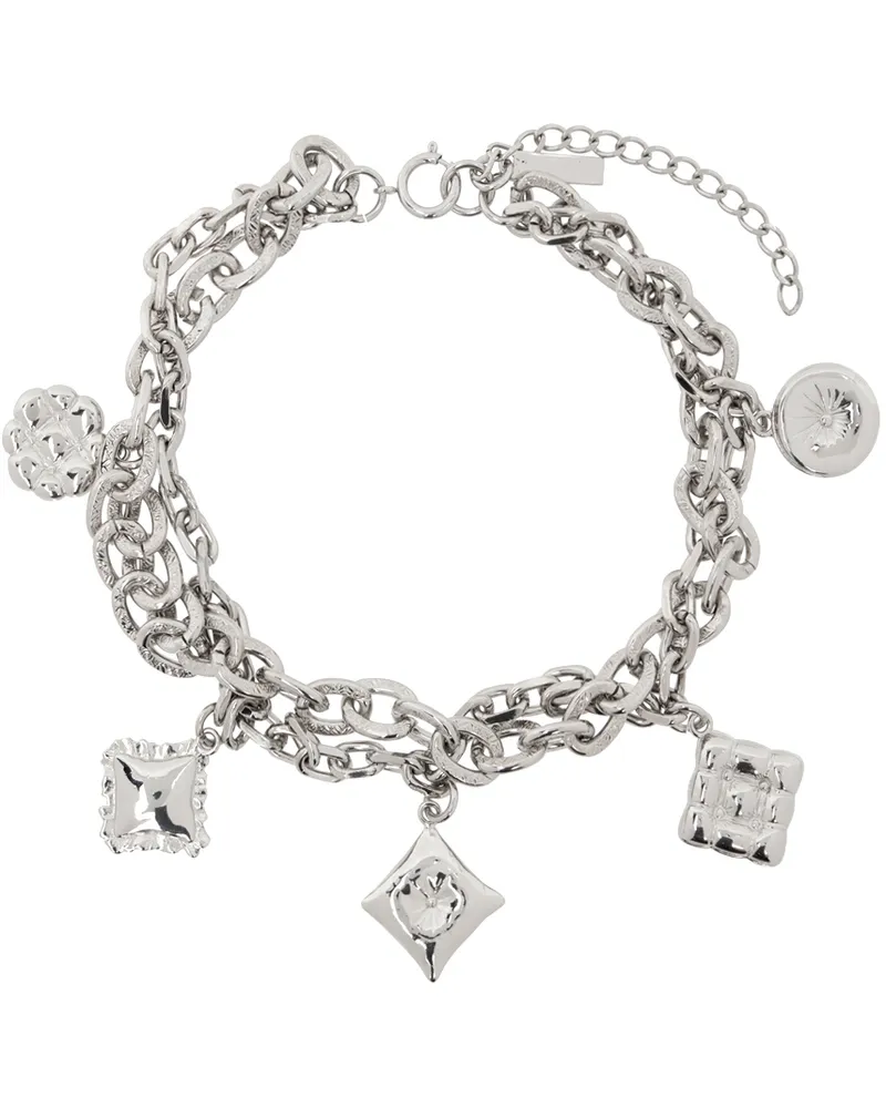 MONDO MONDO Silver Pillow Charm Necklace White