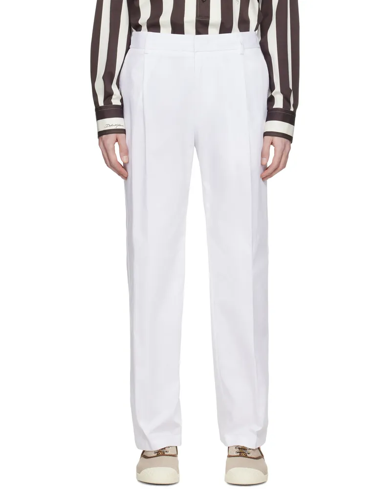 Dolce & Gabbana White Gabardine Trousers Bianco