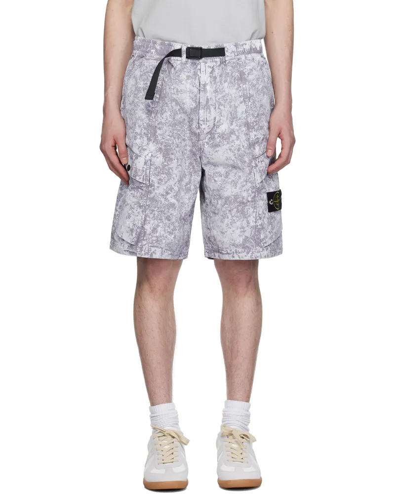 Stone Island Gray White Pigment On Tela Paracadute Stretch-TC Shorts V0061