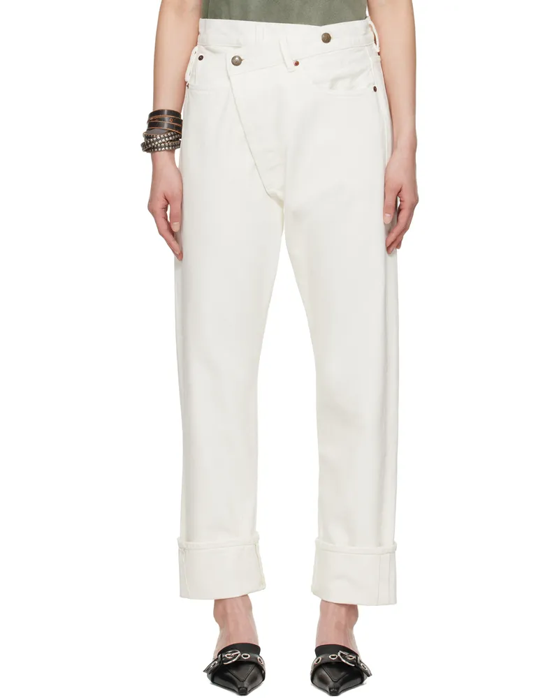 R13 Off-White Cuffed Crossover Jeans Bennett