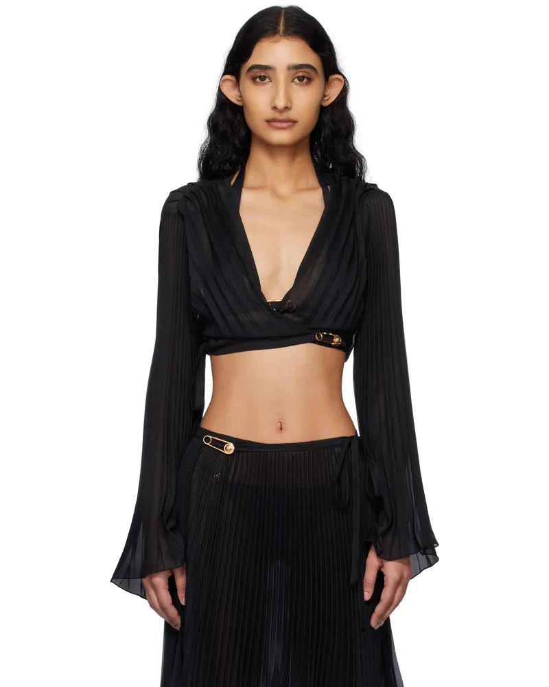 Versace Black Safety Pin Pleated Cover-up Top 1b000-black