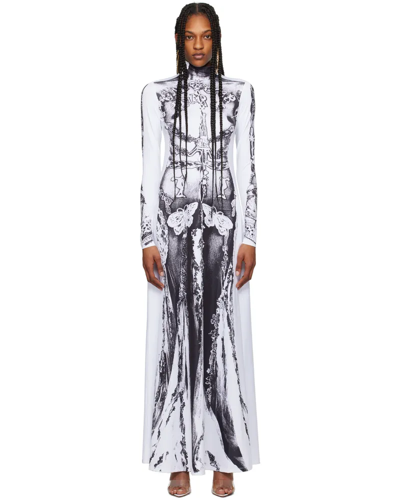 Jean Paul Gaultier White & Black 'The Gaultier Paris' Maxi Dress 0100