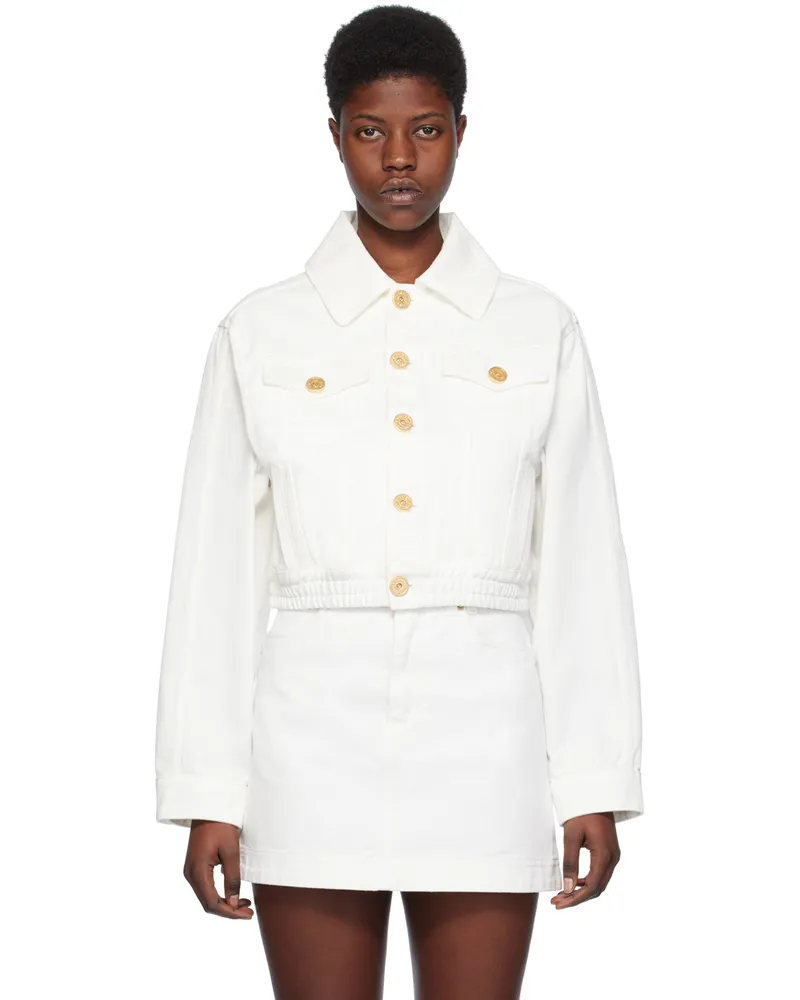 Balmain White Cropped Denim Jacket 0fa