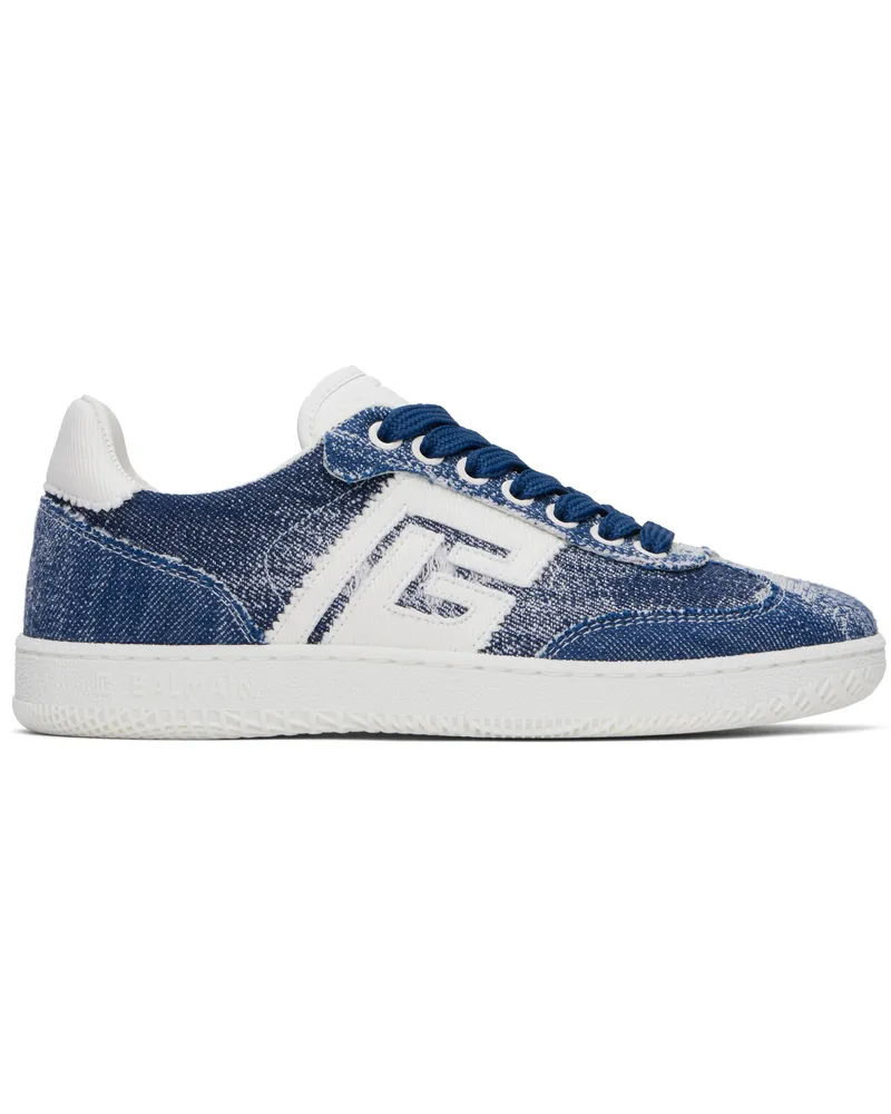 Balmain Blue Denim Swan Sneakers See