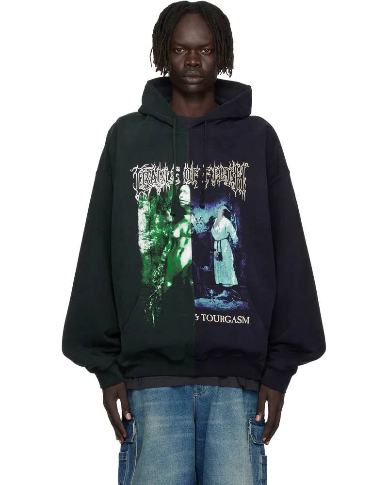 VETEMENTS Navy & Green Cradle of Filth Cut-Up Oversized Hoodie Green