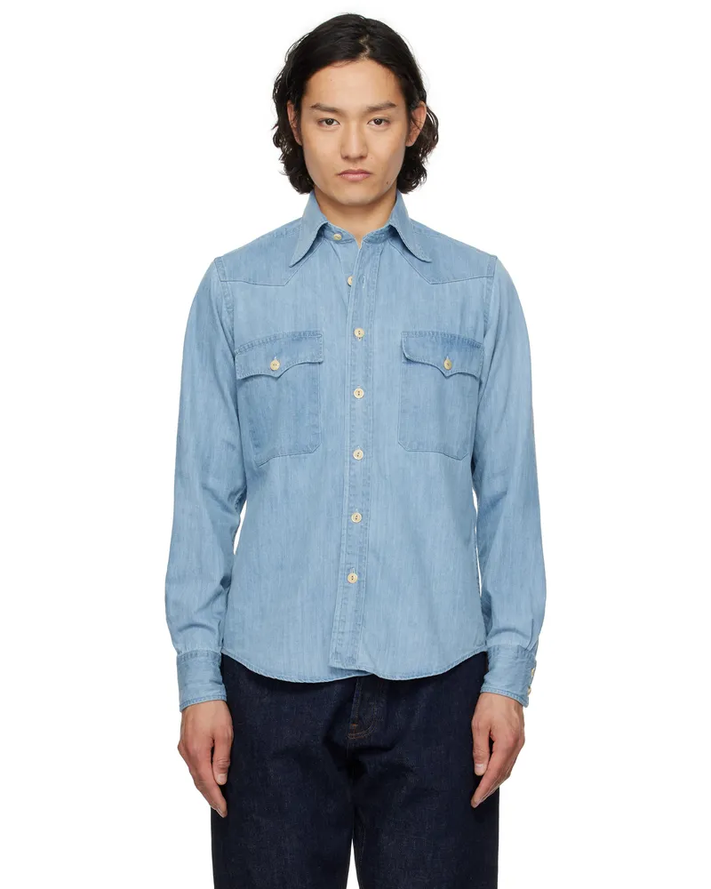 Drake's Drake Indigo Two-Pocket Western Denim Shirt 200