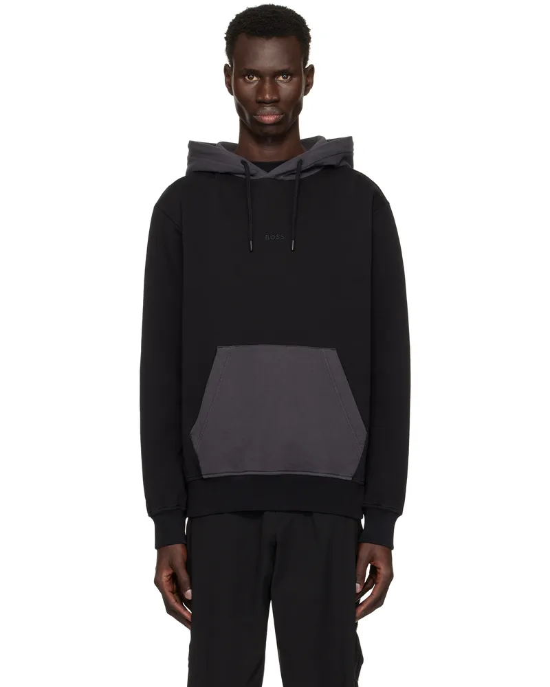 HUGO BOSS Black Embroidered Logo Hoodie 001-black