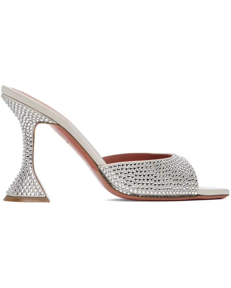 Amina Muaddi Silver Caroline Crystal Slipper Heeled Sandals Silver