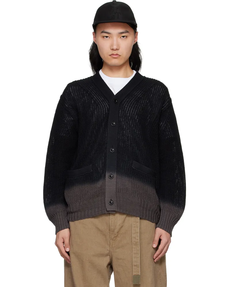 Sacai Black Garment Dye Knit Cardigan 001