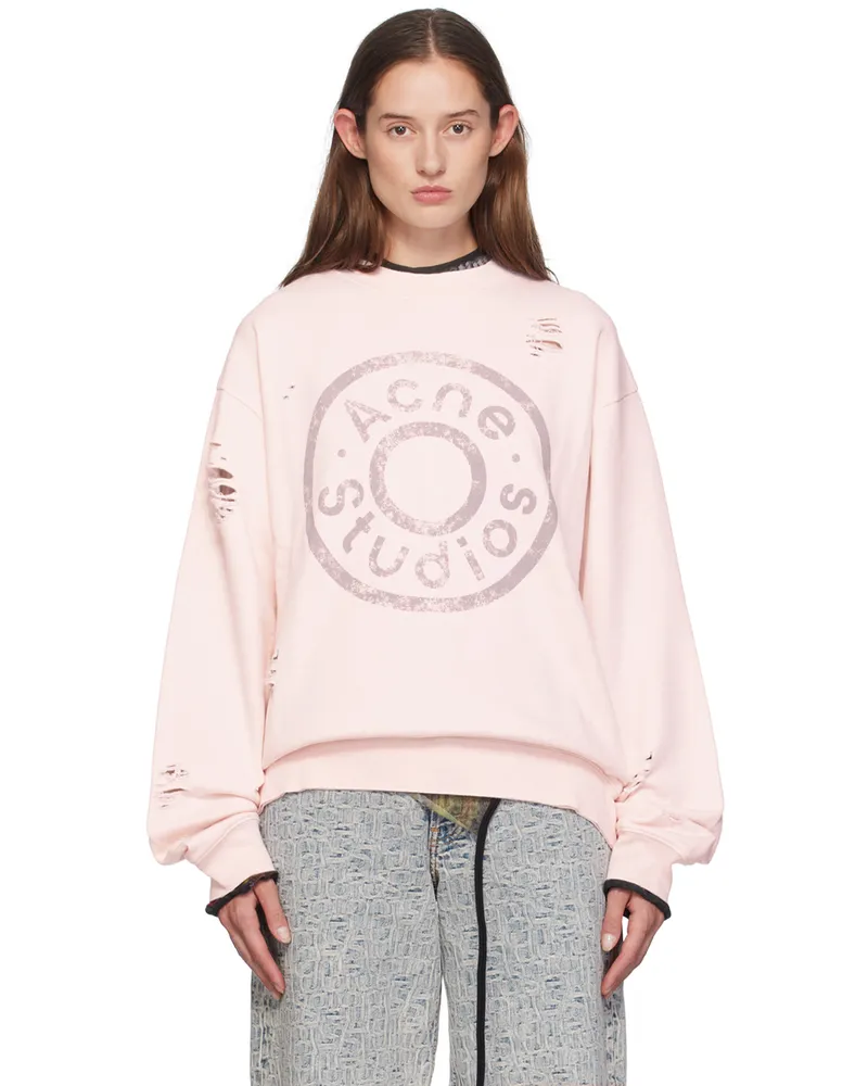 Acne Studios Pink Distressed Printed-Logo Sweatshirt Coa