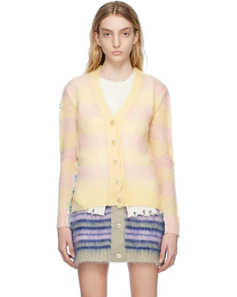 Marni Yellow & Off-White Paneled Cardigan Mxy06