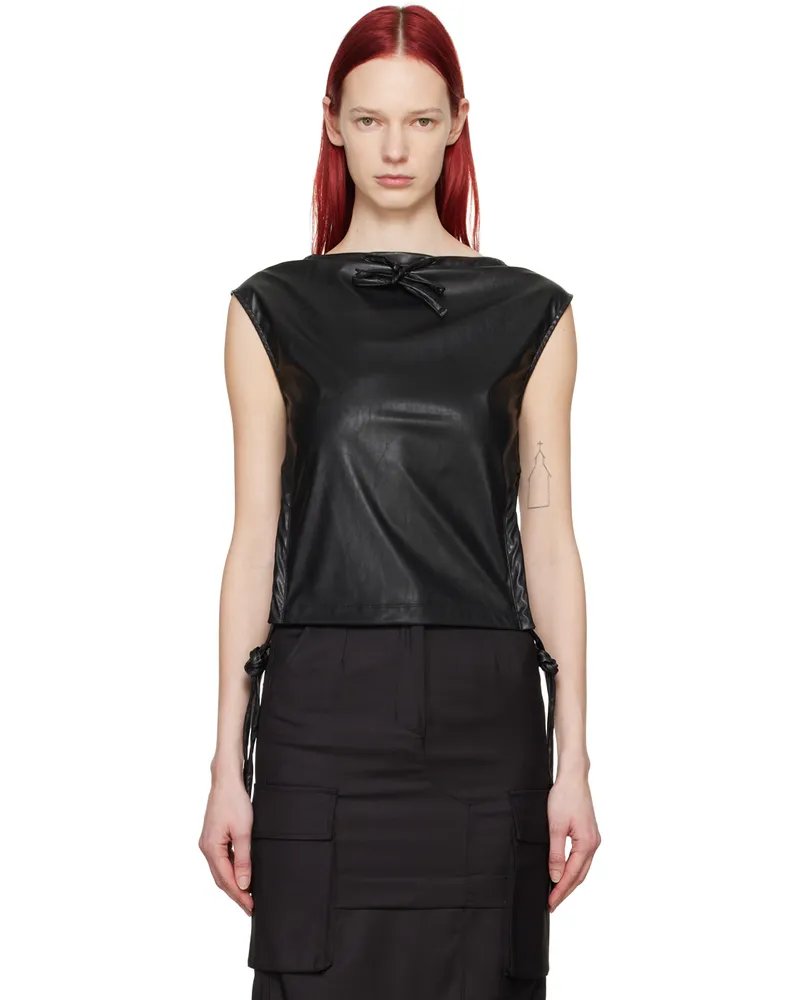 Youth Black Drawstring Faux-Leather Tank Top Black