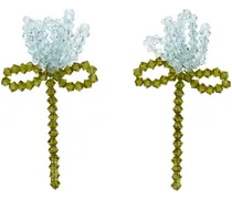 Blue & Khaki Cluster Flower Earrings