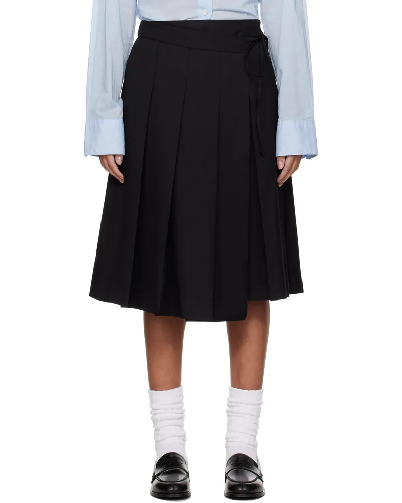 Dunst Black Ribboned Wide Pleats Midi Skirt Black