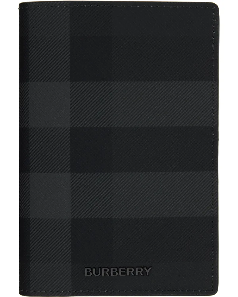 Burberry Black Check Passport Holder Charcoal
