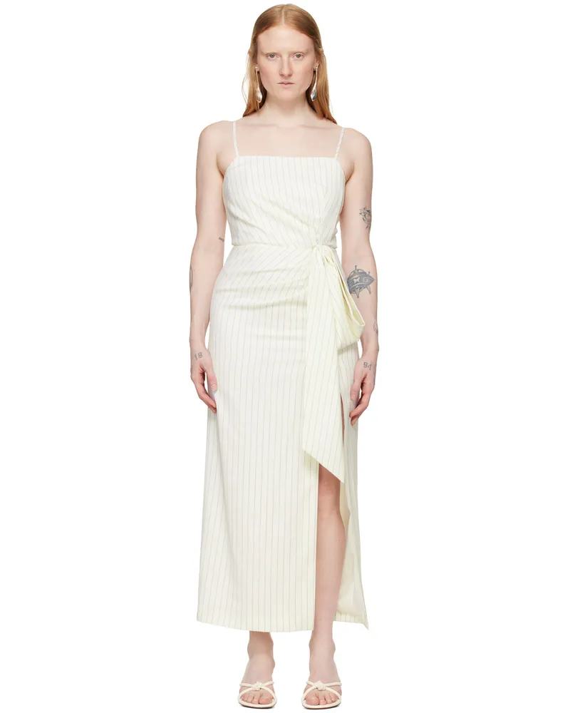 MSGM Off-White Pinstripe Maxi Dress 01
