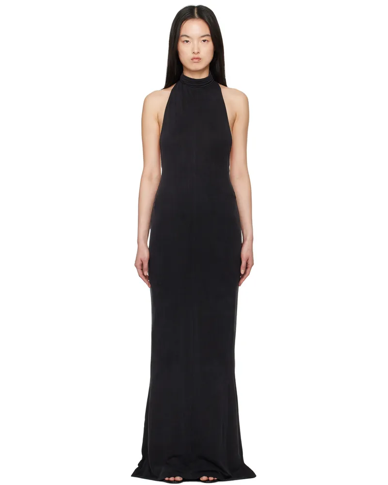 Versace Jeans Black Mock Neck Maxi Dress E899
