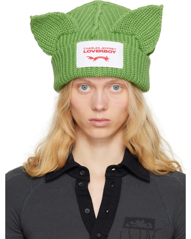 Charles Jeffrey Loverboy Green Chunky Ears Beanie Green