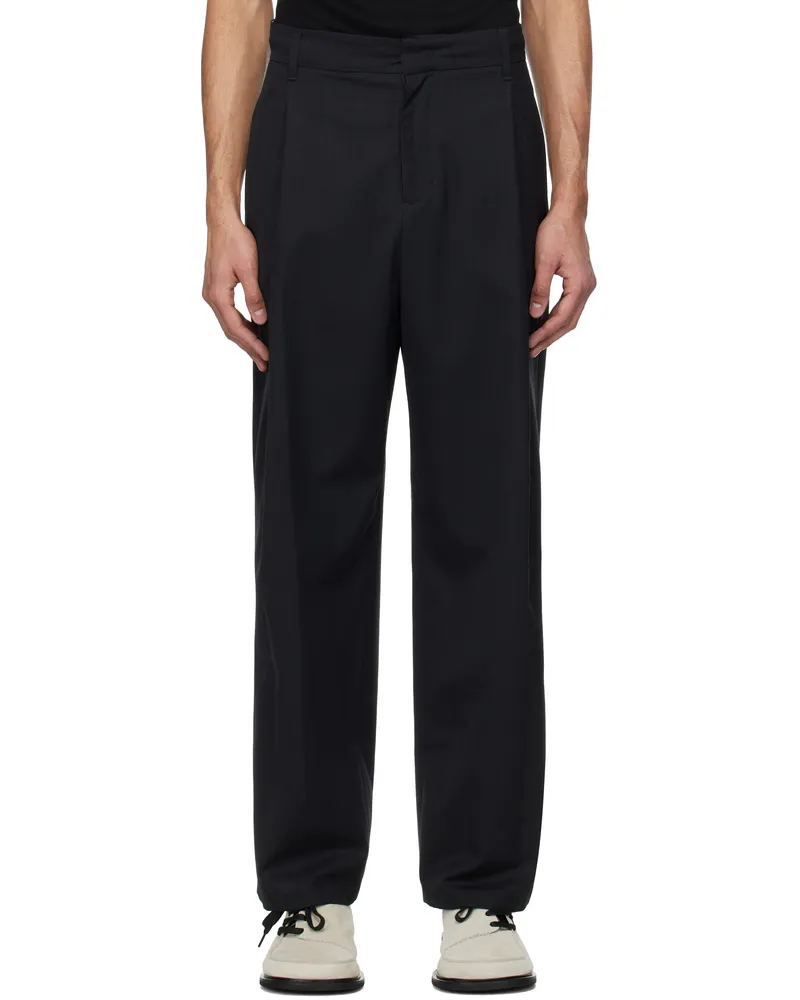 AMOMENTO Black Wool Stripe Martine Trousers Black