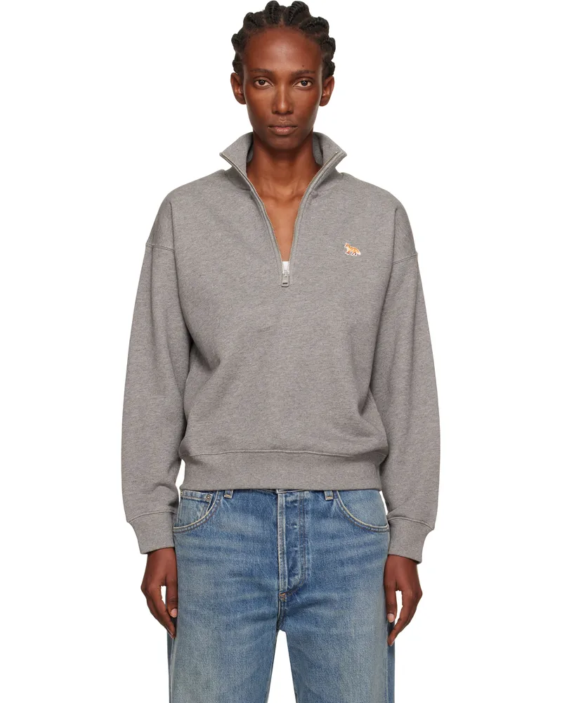 Kitsuné Gray Half Zip Baby Fox Patch Sweatshirt H131