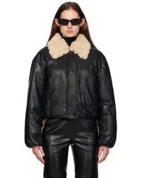 STAND Black Fran Faux-Leather Bomber Jacket Black