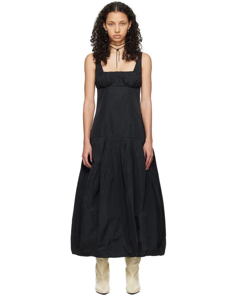 Jil Sander Black Ruched Midi Dress 001