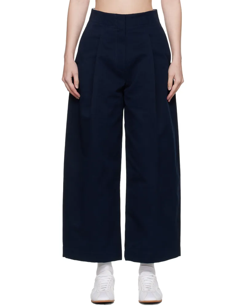 Studio Nicholson Navy Dordoni Volume Trousers Dark