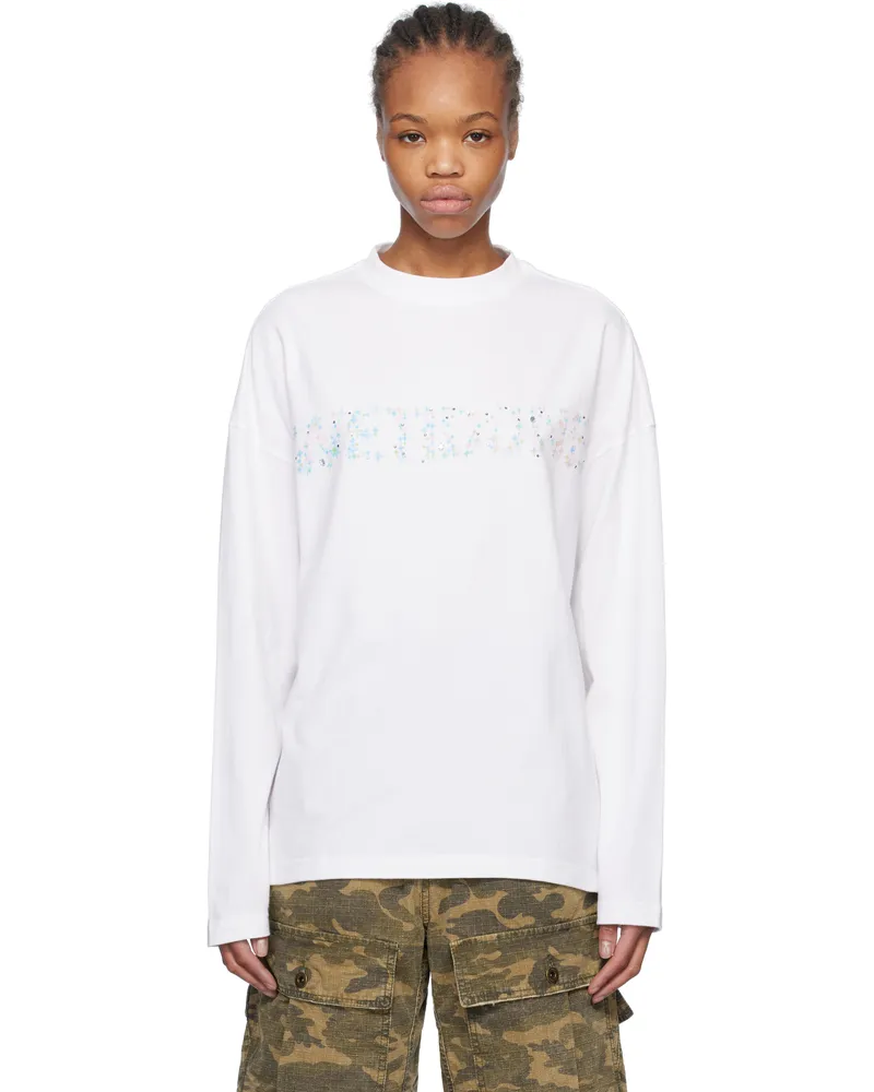 WE 11 DONE White Sparkle Logo Long-Sleeved T-shirt White