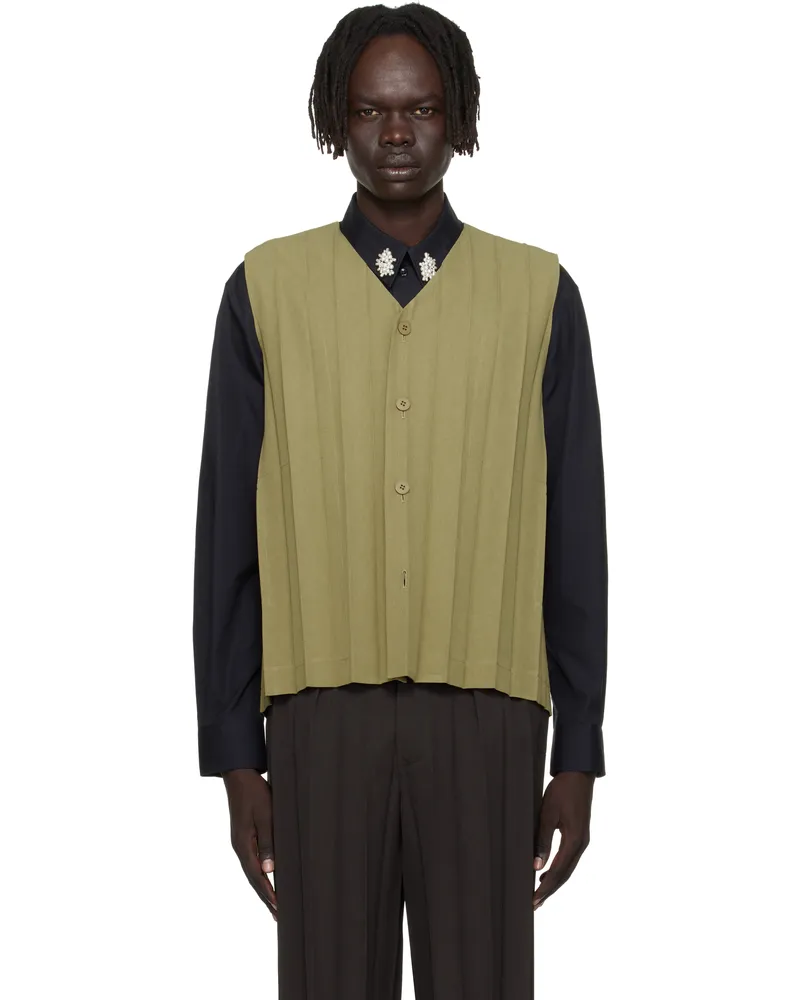 Issey Miyake Khaki Edge Ensemble Vest 65-khaki