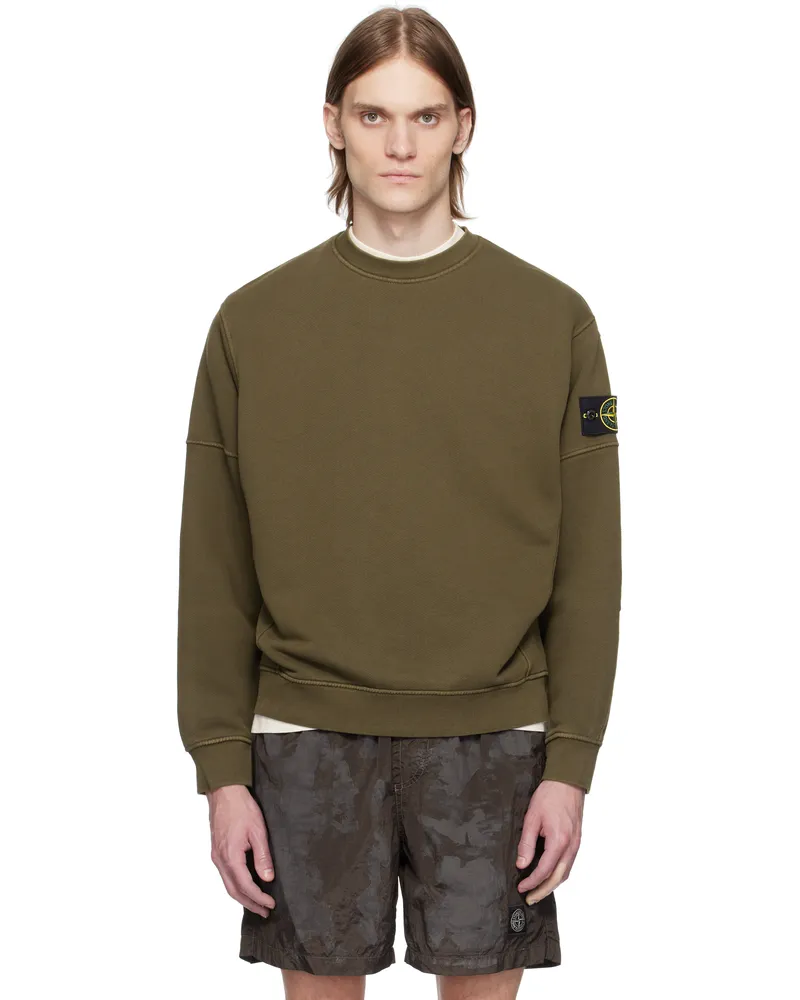 Stone Island Khaki Organic Cotton Diagonal Fleece Old Effect Sweatshirt V0154