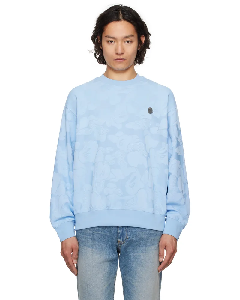 BAPE Blue Solid Camo Jacquard One Point Crewneck Sweatshirt Sax-sax