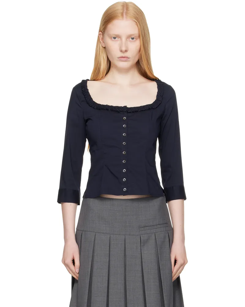Sandy Liang Navy Simona Blouse Navy