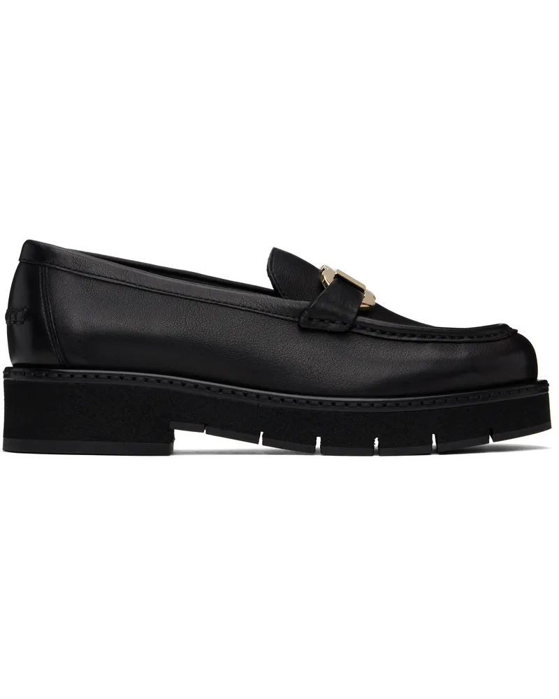 Ferragamo Black Gancini Ornament Loafers 001