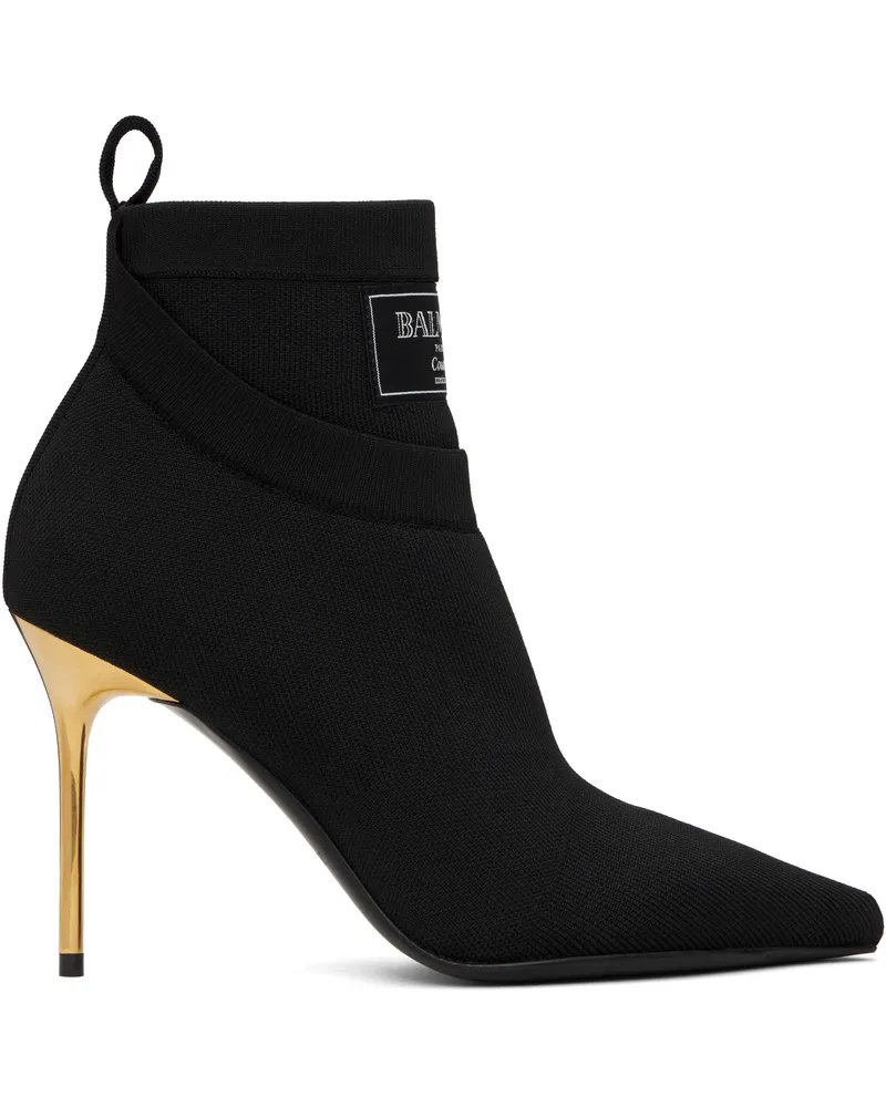 Balmain Black Crewneck Knit Ankle Boots 0pa