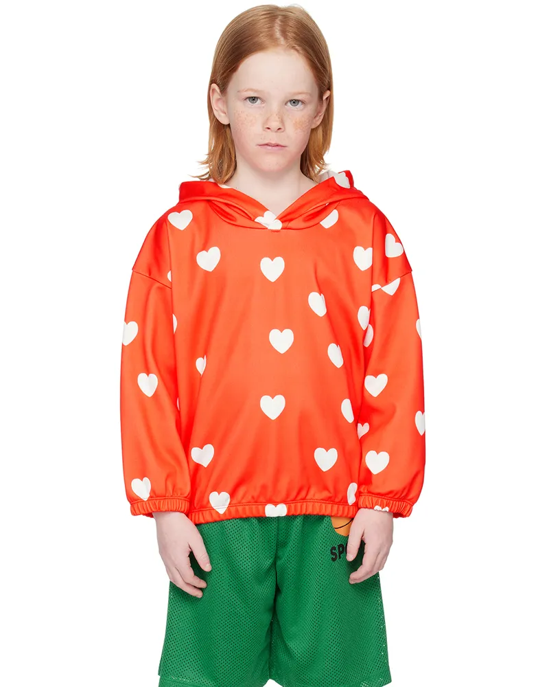Mini Rodini Kids Red Hearts Hoodie Red