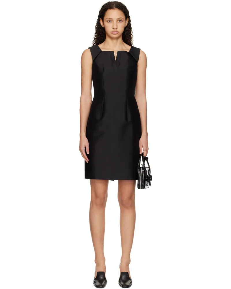 SHUSHU/TONG Black Lapel Waist-Cinching Straight Minidress Ba100