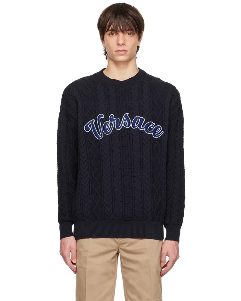 Versace Navy Greca Varsity Sweater 1ue40
