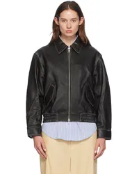 Dunst Black Spread Collar Leather Jacket Brushed