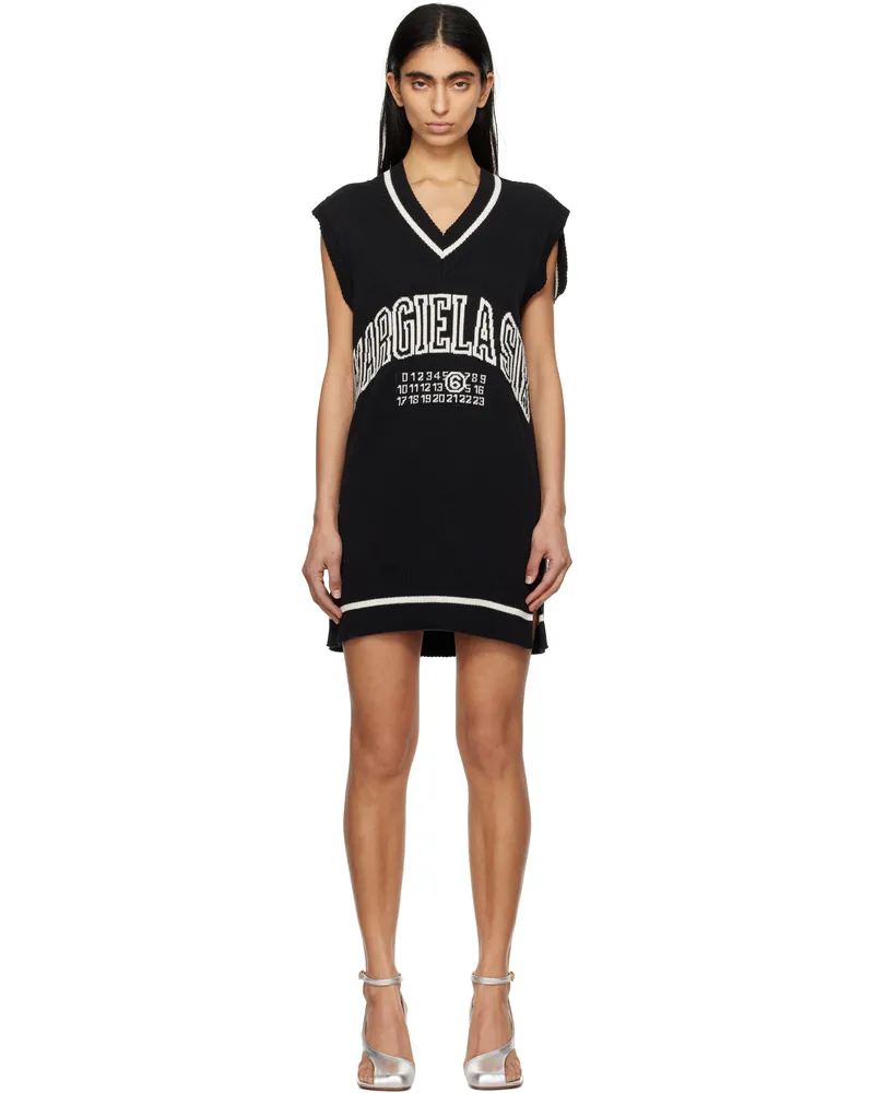 Maison Margiela Black & Off-White Varsity Jacquard Minidress 900