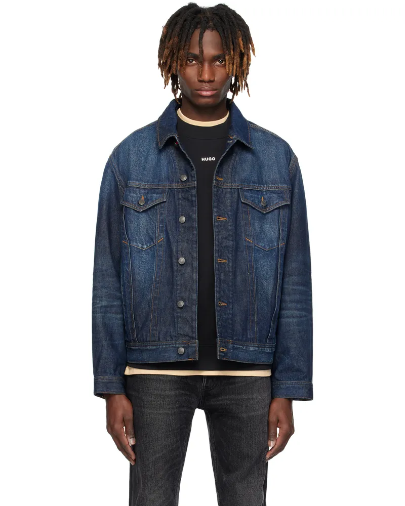 HUGO BOSS Blue Adjustable Hem Denim Jacket 405-dark