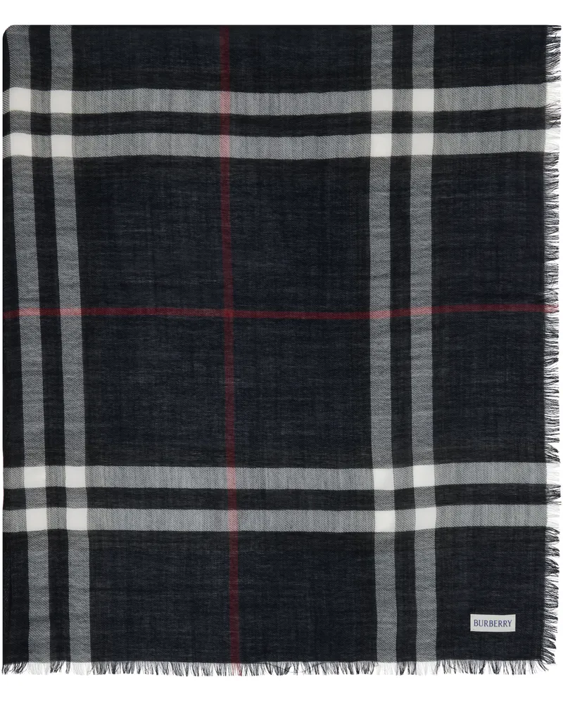 Burberry Navy Wide Check Wool Scarf Ink