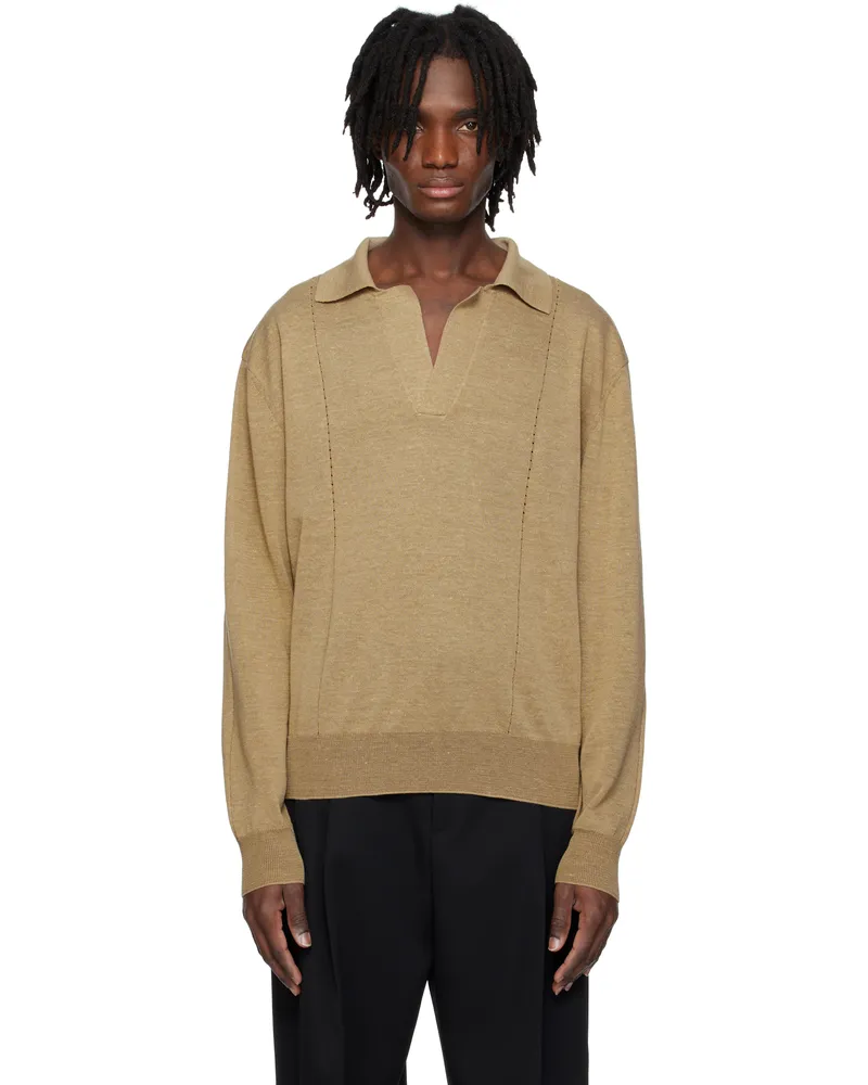 RECTO Beige Vintage Daddy Knit Polo Db