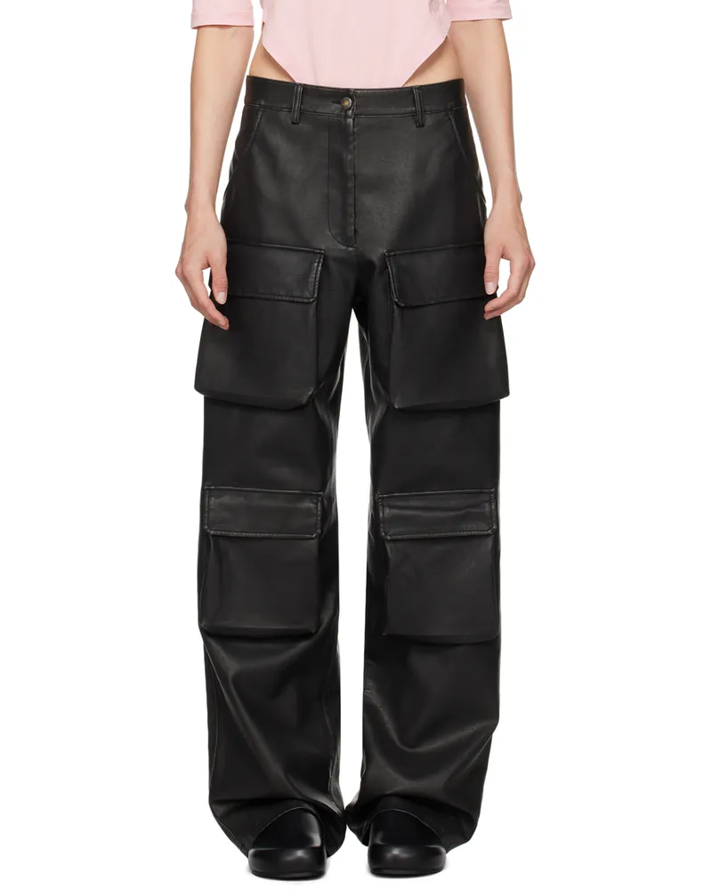 MSGM Black Pocket Faux-Leather Cargo Pants 99