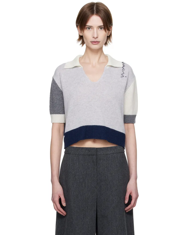 Marni Gray & Navy Cashmere Colour Block Polo Bln15
