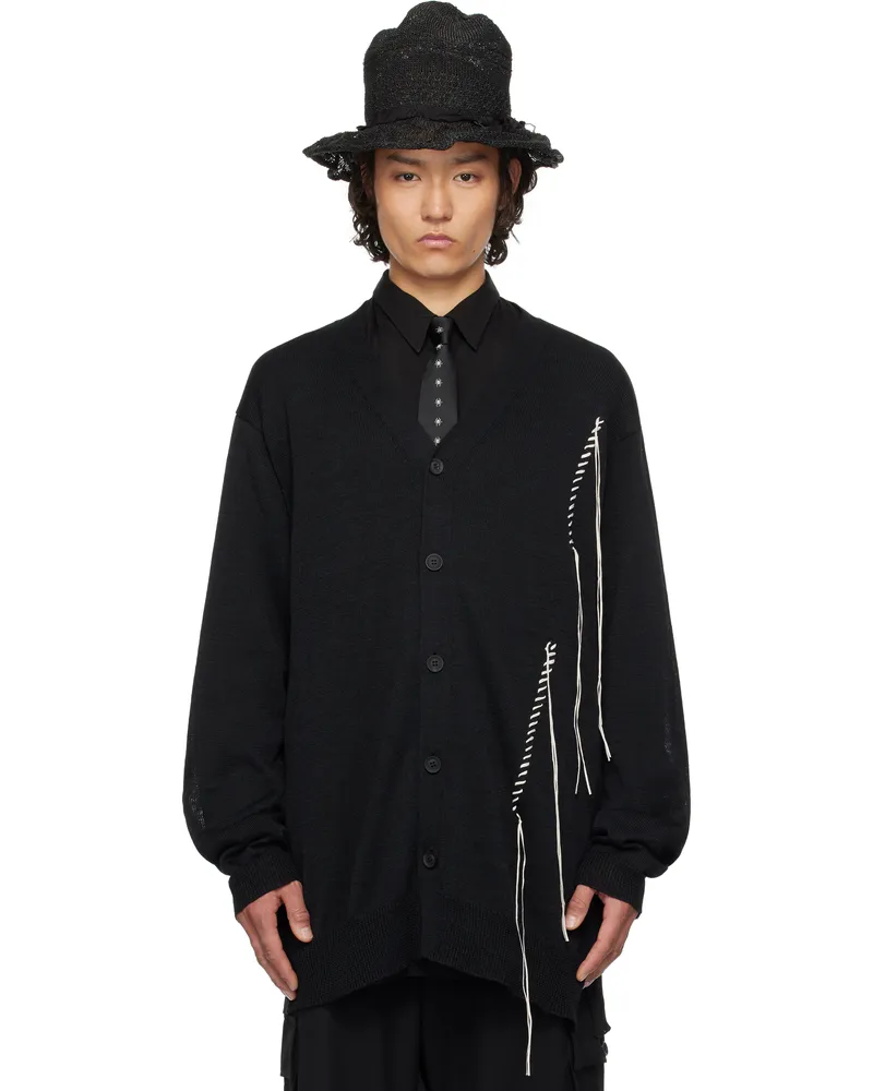 Yohji Yamamoto Black 10G Plated Crossed Pattern Cardigan 2