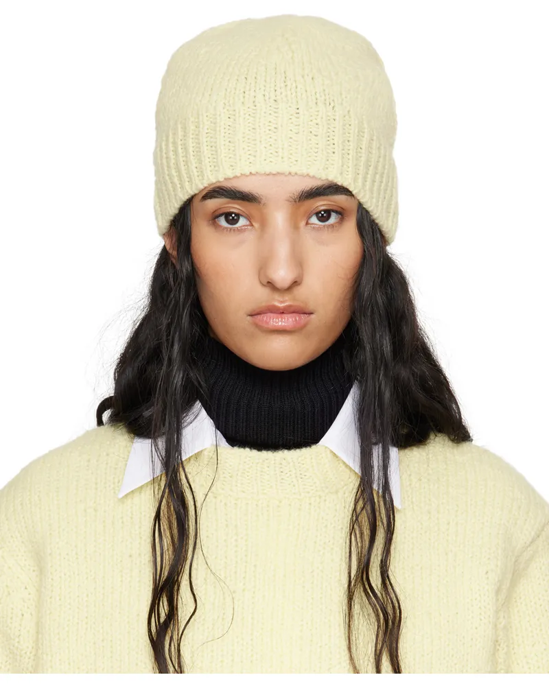 Jil Sander Yellow Irregular Texture Wool Beanie Pistacchio