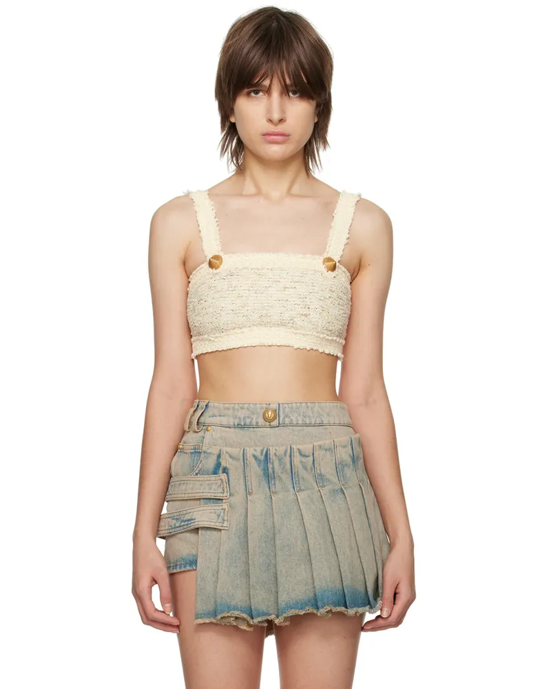 Balmain Beige Cropped Tank Top 0aq