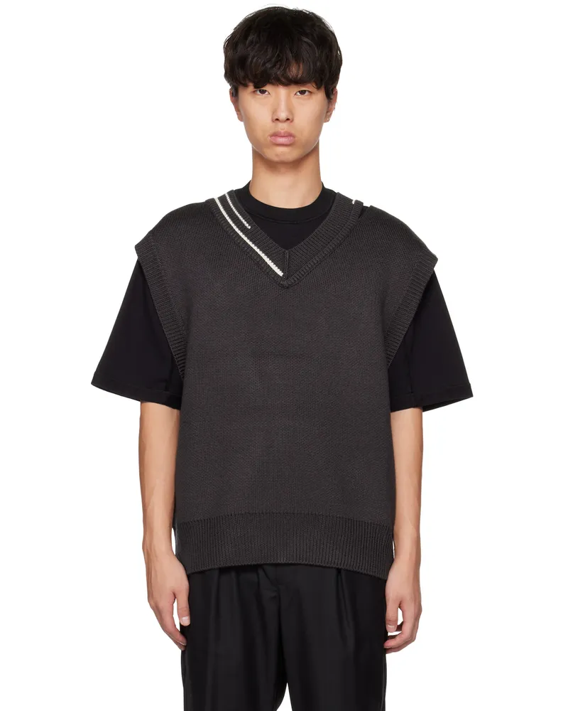 C2H4 Black Distressed Vest Black
