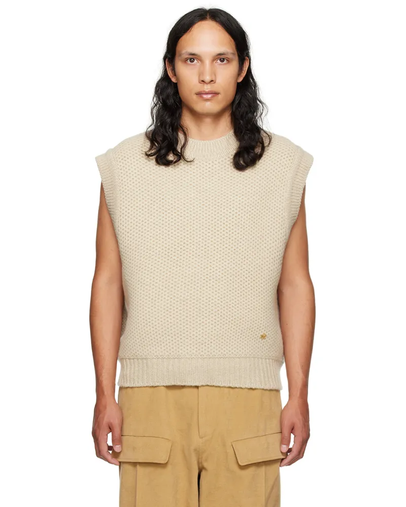 RECTO Beige Chunky Cable Vest Light